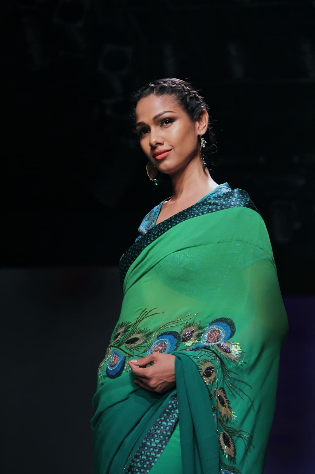 Zoya Kapadia in a peacock-green saree